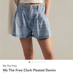 We The Free Sky Blue Pleated Jean Shorts